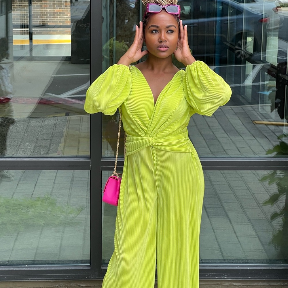 Vibrant Lime Jumpsuit with Long Sleeves
